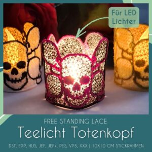Free Standing Lace Teelicht Skull