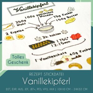 Weihnachts Stickdatei Plätzchen Rezept Vanillekipferl