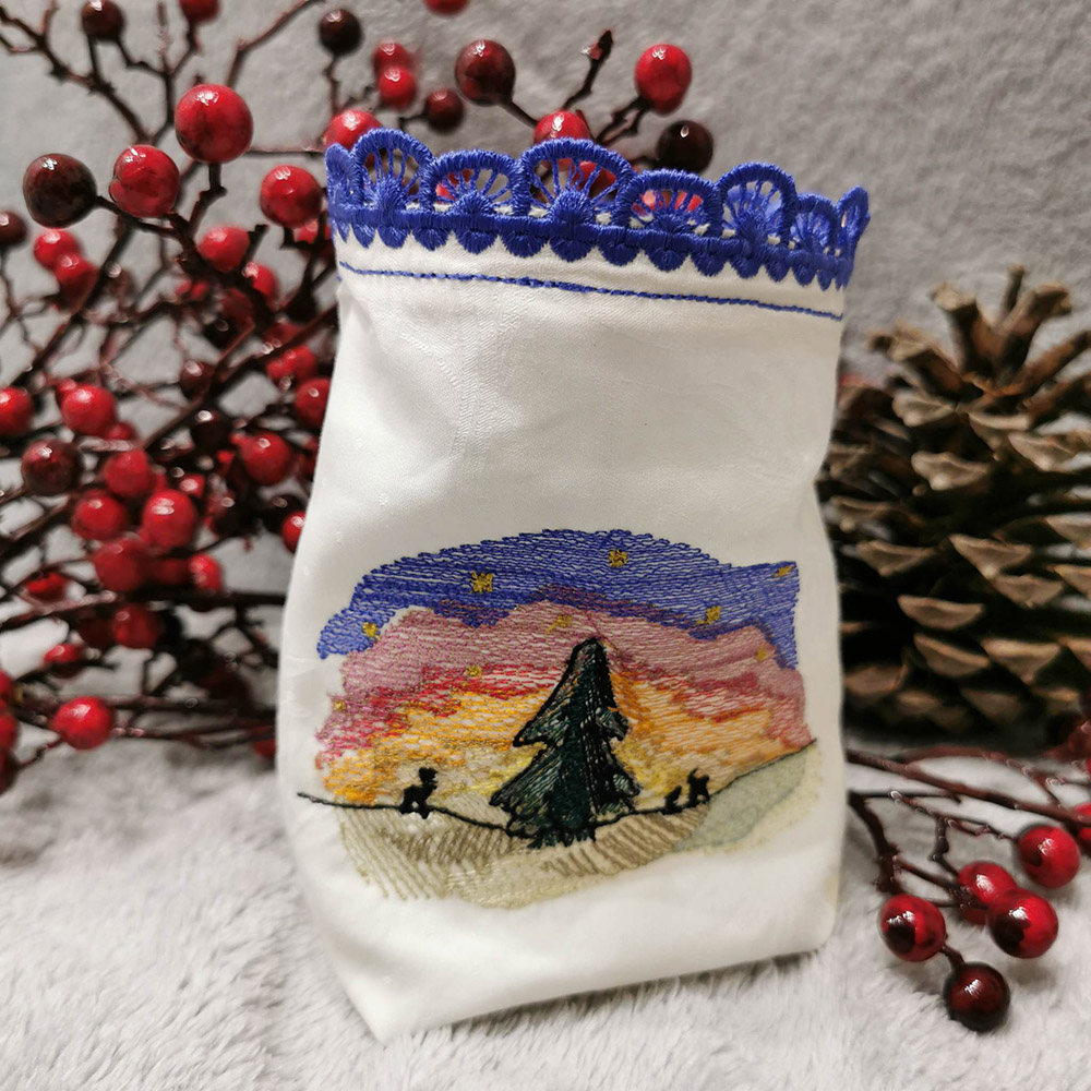 In The Hoop Datei Lichtbeutel mit Winterlichem Stickmotiv